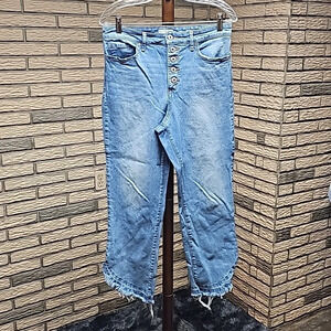 Sofia Vergara Leslie Slim Straight Jeans Button Fly Curved Cuff Sz 8
